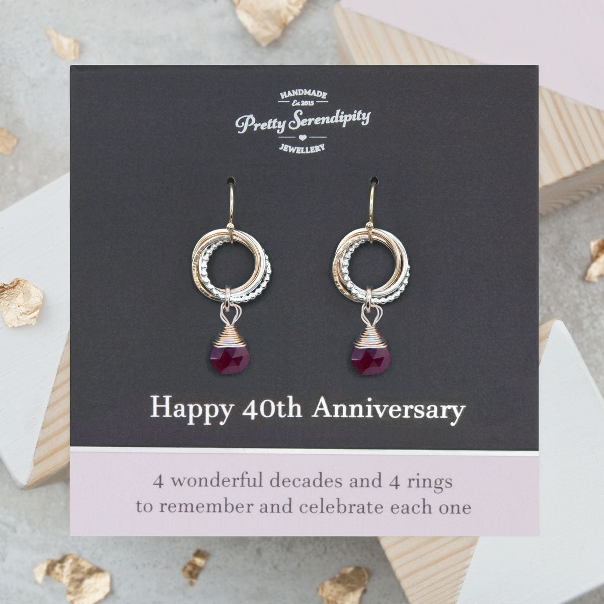 40th Ruby Wedding Anniversary Earrings – Silver and Gold