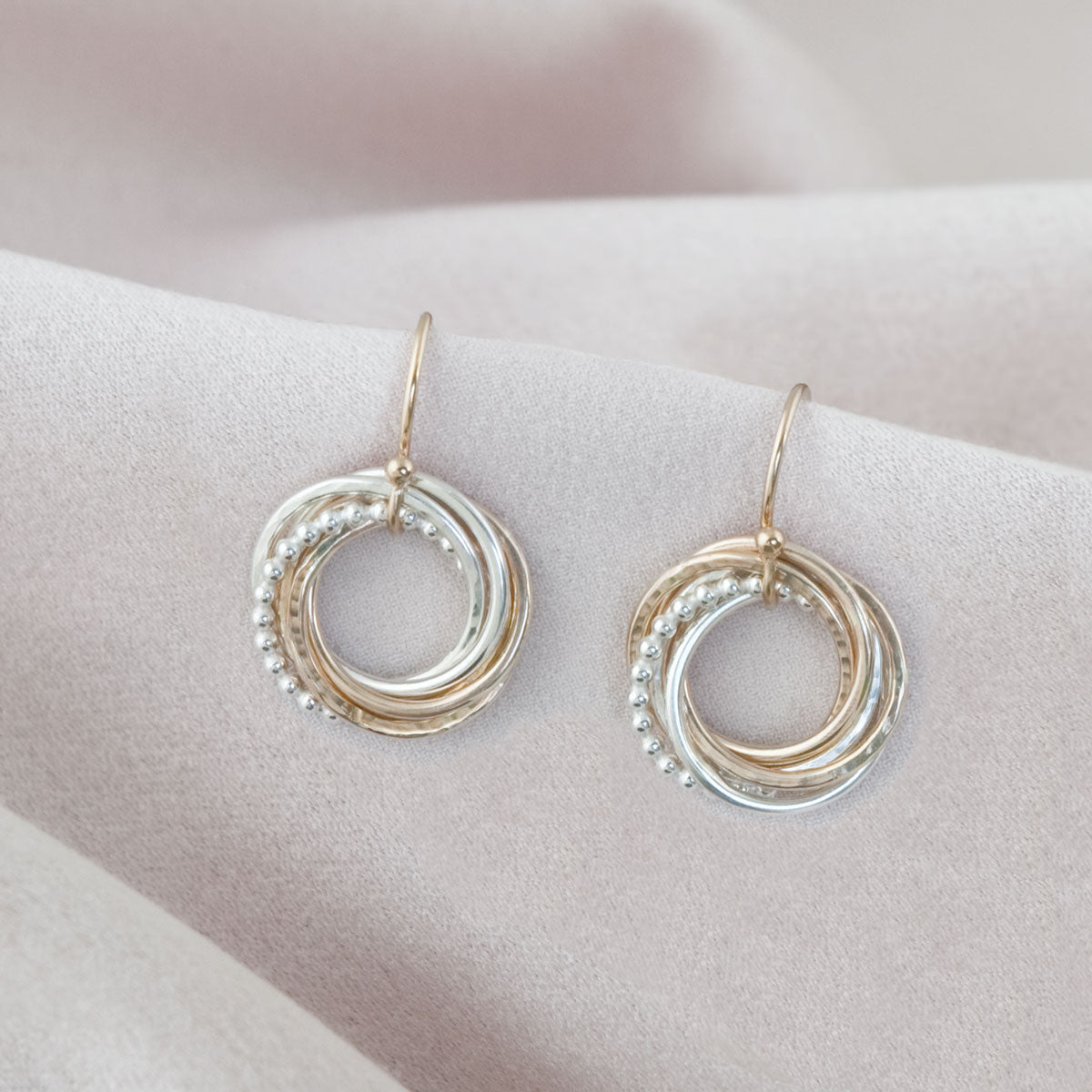 50th Birthday Earrings – 5 Rings for 5 Decades – Silver and Gold