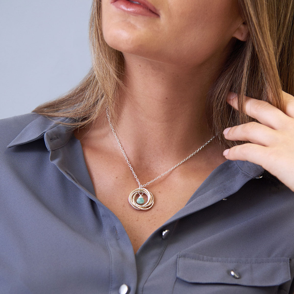 70th Birthday Birthstone Necklace – 7 Rings for 7 Decades – Silver and Gold