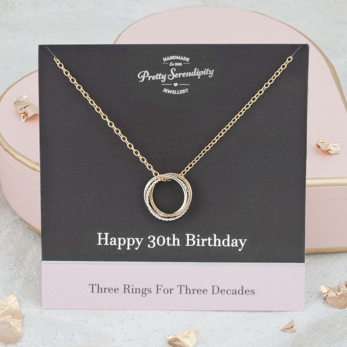 Mini 30th Birthday Necklace – 3 Rings for 3 Decades – Silver and Gold