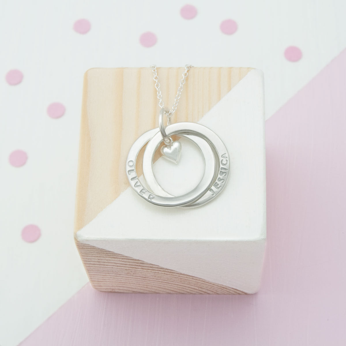 Personalised Two Russian Ring Heart Necklace