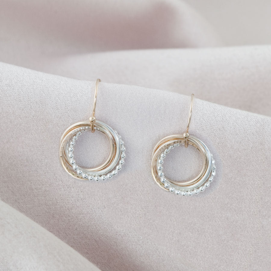 40th Anniversary Earrings – 4 Rings for 4 Decades – Silver and Gold