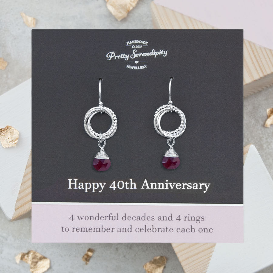 40th Ruby Wedding Anniversary Earrings – Sterling Silver – Textured