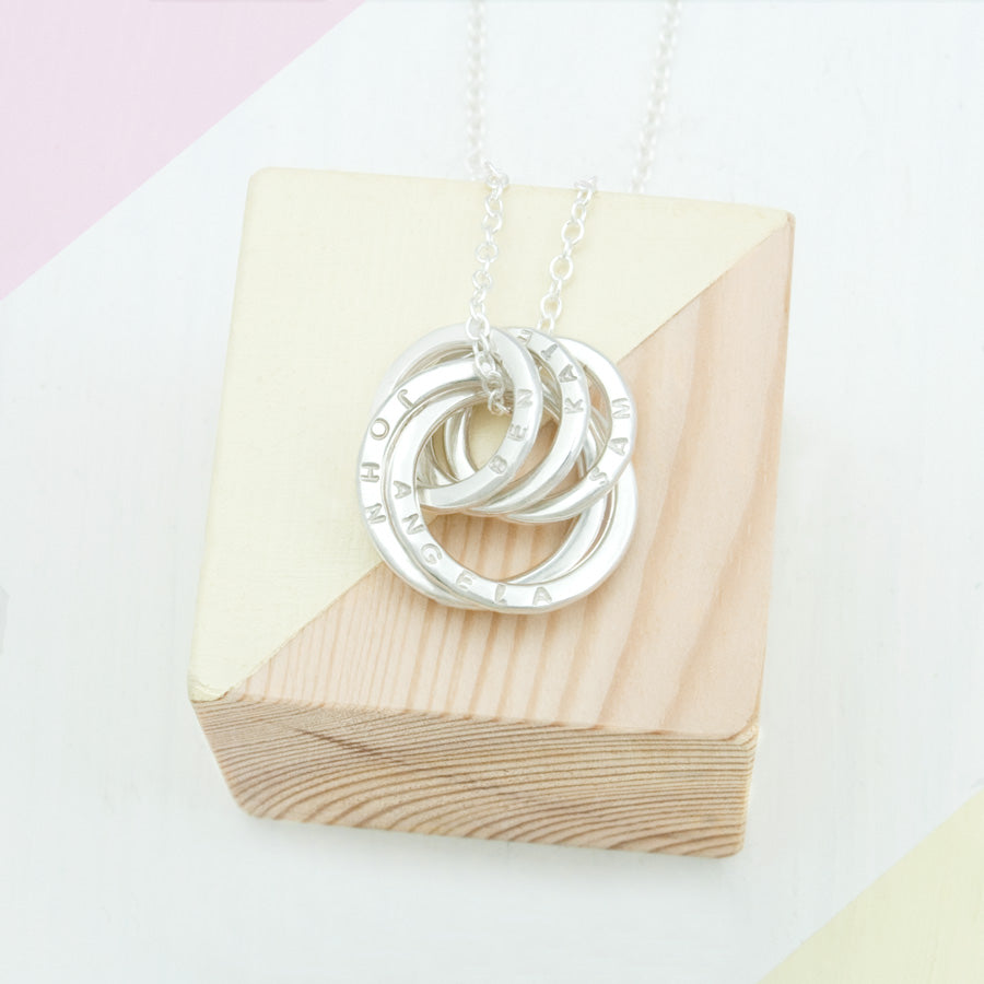 Personalised Five Ring Family Names Necklace