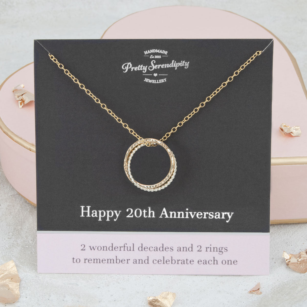 20th Anniversary Necklace – 2 Rings For 2 Decades – Silver and Gold