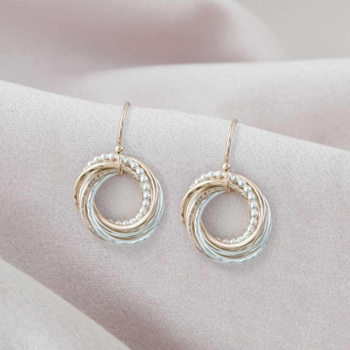 70th Birthday Earrings – 7 Rings for 7 Decades – Silver and Gold
