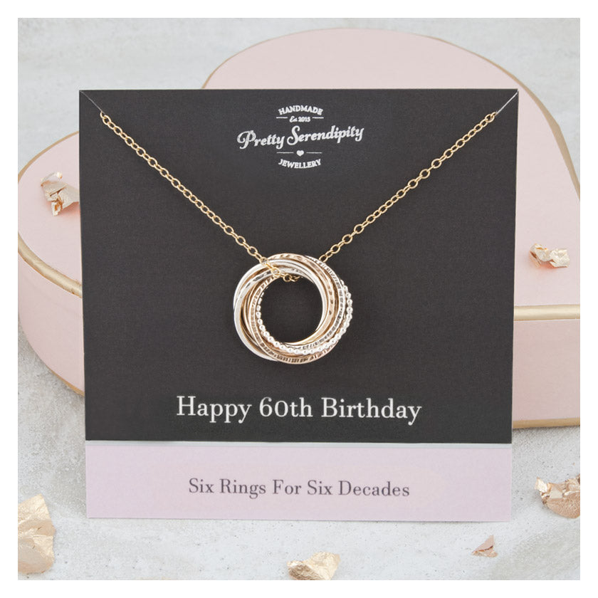 60th Birthday Mixed Metal Necklace on Gift Card