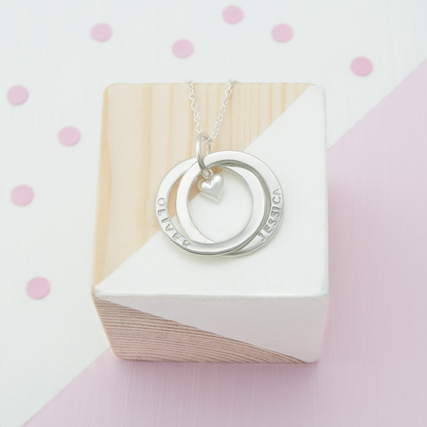 Handmade Two Ring Name Necklace with Heart