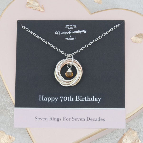 Seven Decades 70th Birthday Necklace Gold 70th Birthday Sterling Silver Necklace By Wue