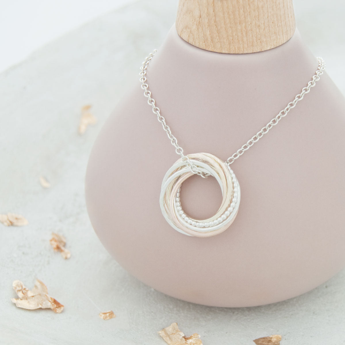 80th Birthday Necklace – 8 Rings for 8 Decades – 9ct Gold and Silver