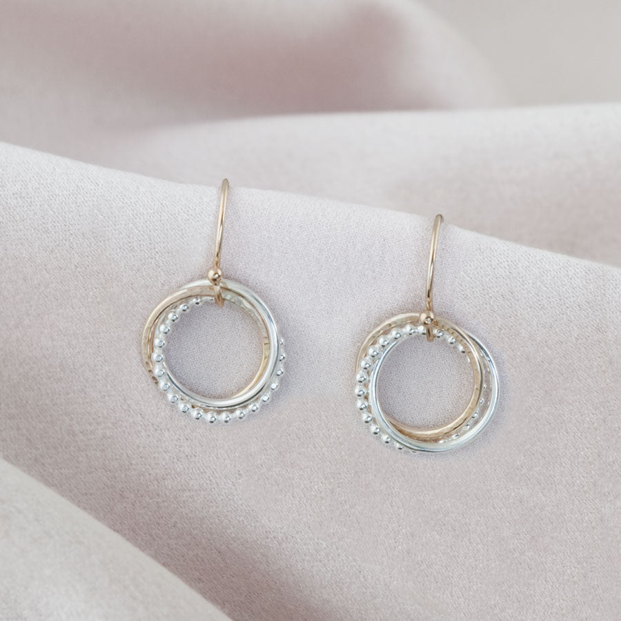 30th Anniversary Earrings – 3 Rings for 3 Decades – Silver and Gold