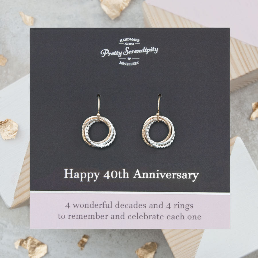 40th Anniversary Earrings – 4 Rings for 4 Decades – Silver and Gold