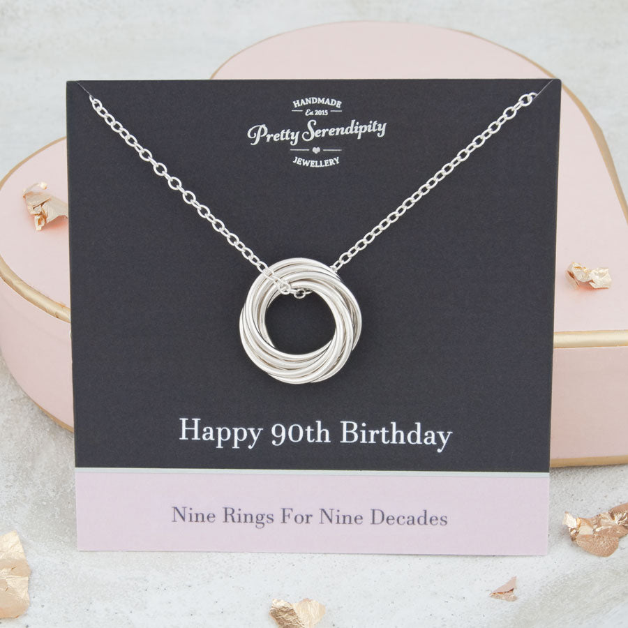 90th Birthday Necklace 9 Rings For 9 Decades