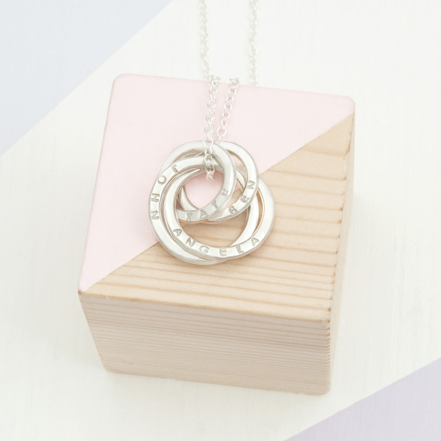 Personalised Four Ring Family Names Necklace