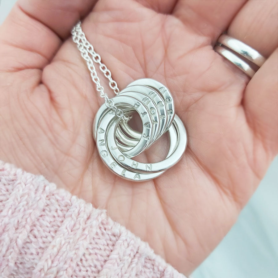 Personalised Six Ring Family Names Necklace