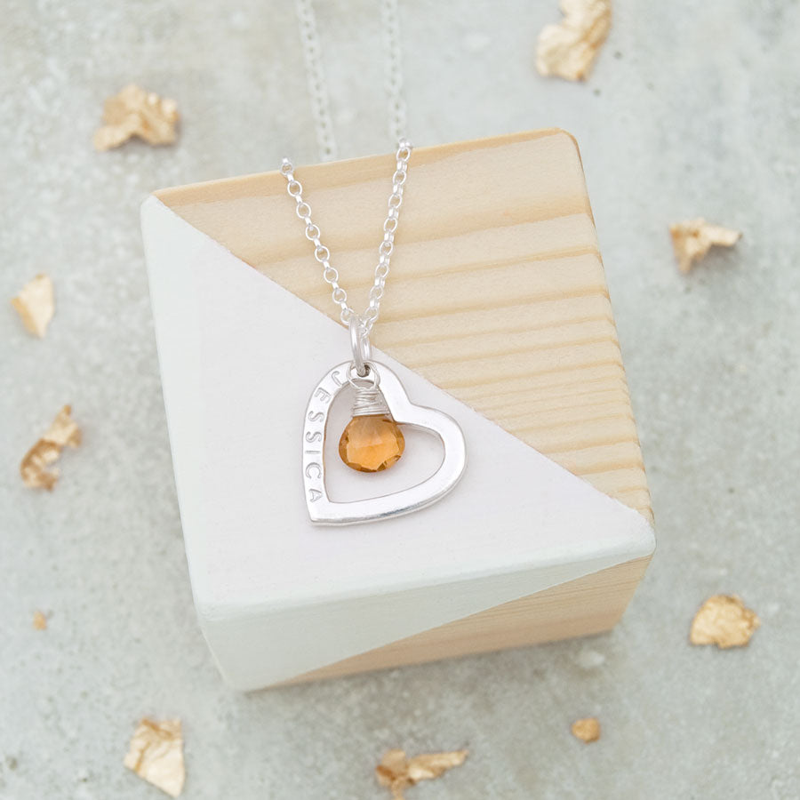 Personalised Heart Birthstone Necklace
